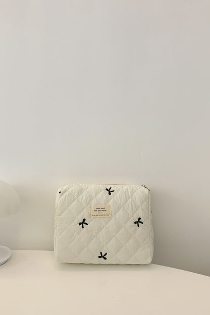 Bow Embroidered Quilted Storage Bag