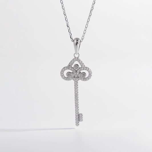 925 Sterling Silver Inlaid Zircon Key Shape Necklace